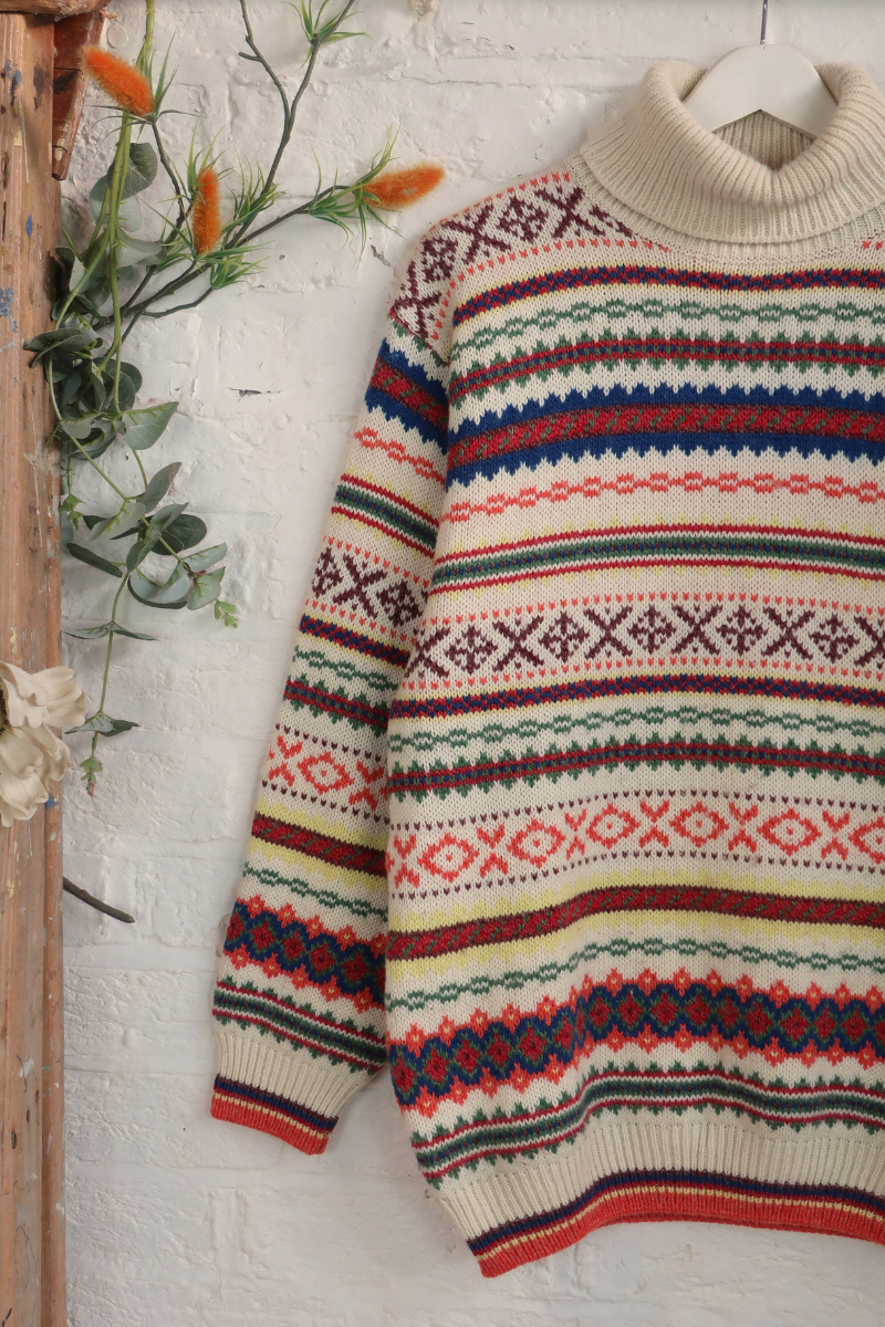 Vintage Knit Jumper - Paintbox Fair Isle - Size XL