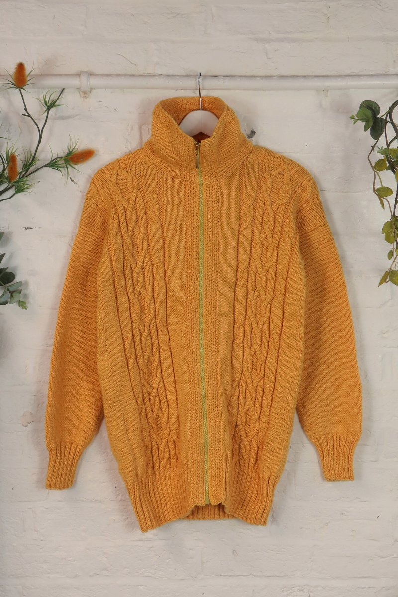 Vintage Knit Cardigan - Mustard Cableknit - Size L/XL