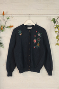 Vintage Knit Cardigan - Flower Pressings - Size L