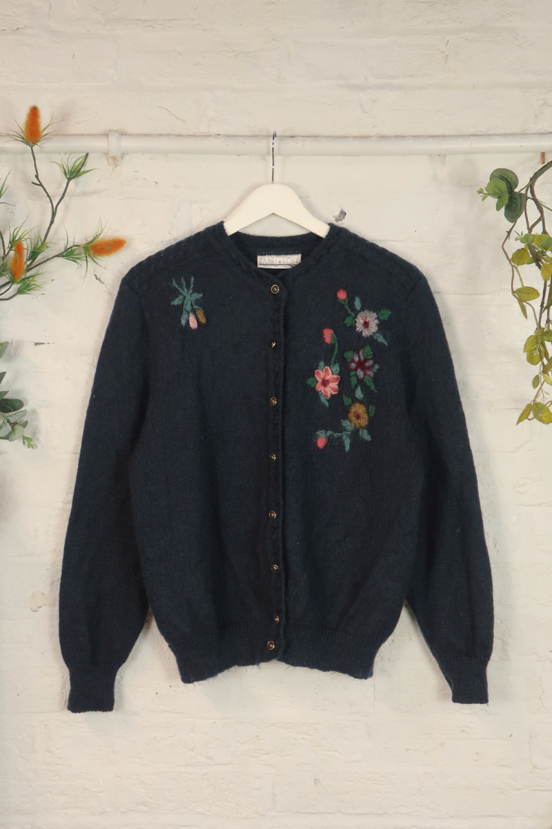 Vintage Knit Cardigan - Flower Pressings - Size L