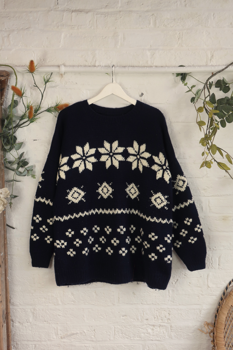 Vintage Knit Jumper - Alpine Navy - Size XXL