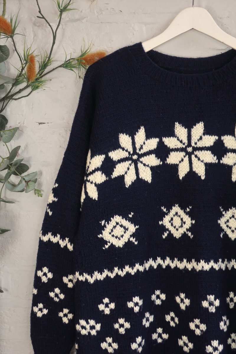 Vintage Knit Jumper - Alpine Navy - Size XXL