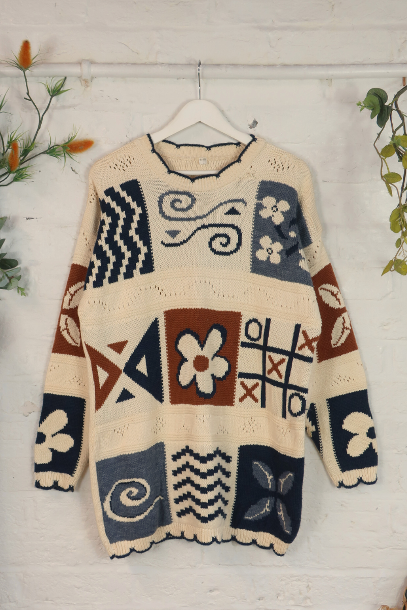 Vintage Knit Jumper - Tic Tac Toe - Size L