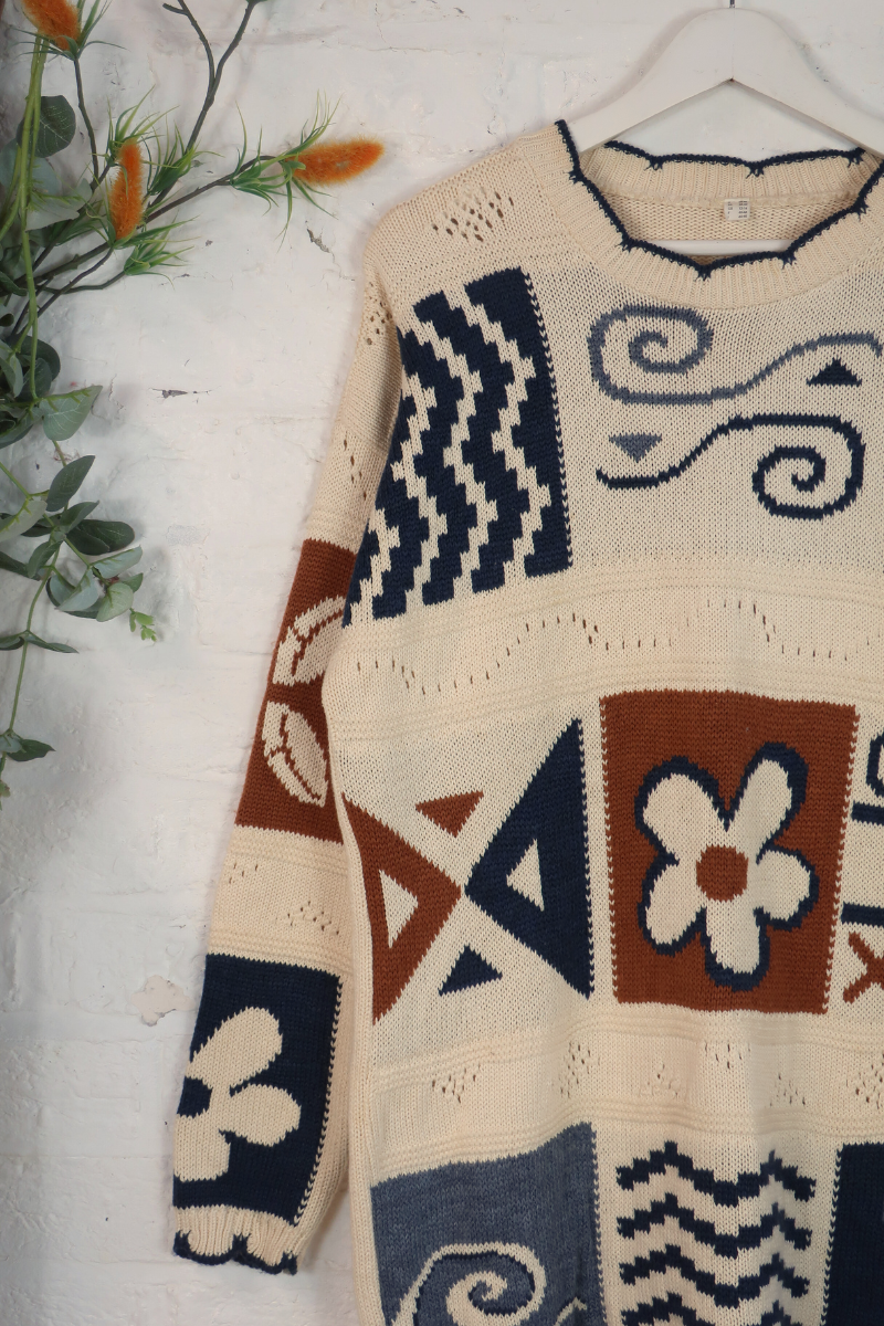 Vintage Knit Jumper - Tic Tac Toe - Size L