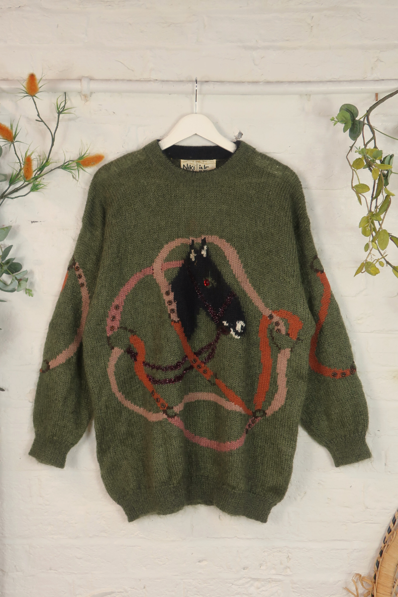 Vintage Knit Jumper - Equestrian Olive Green - Size XXL