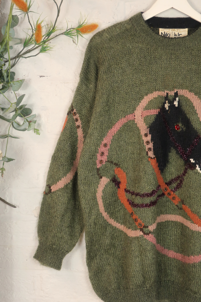 Vintage Knit Jumper - Equestrian Olive Green - Size XXL