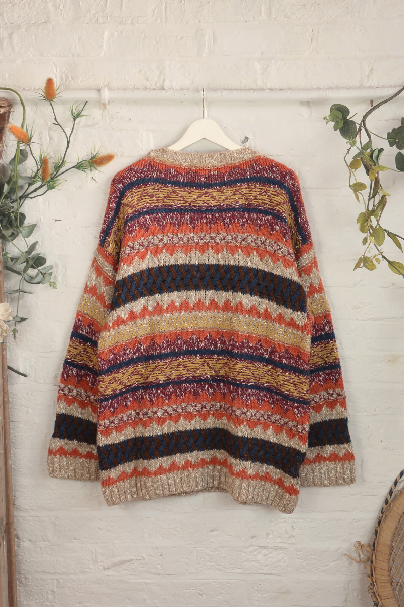 Vintage Knit Jumper - Stitched Shades Of Sunset - Size XXL