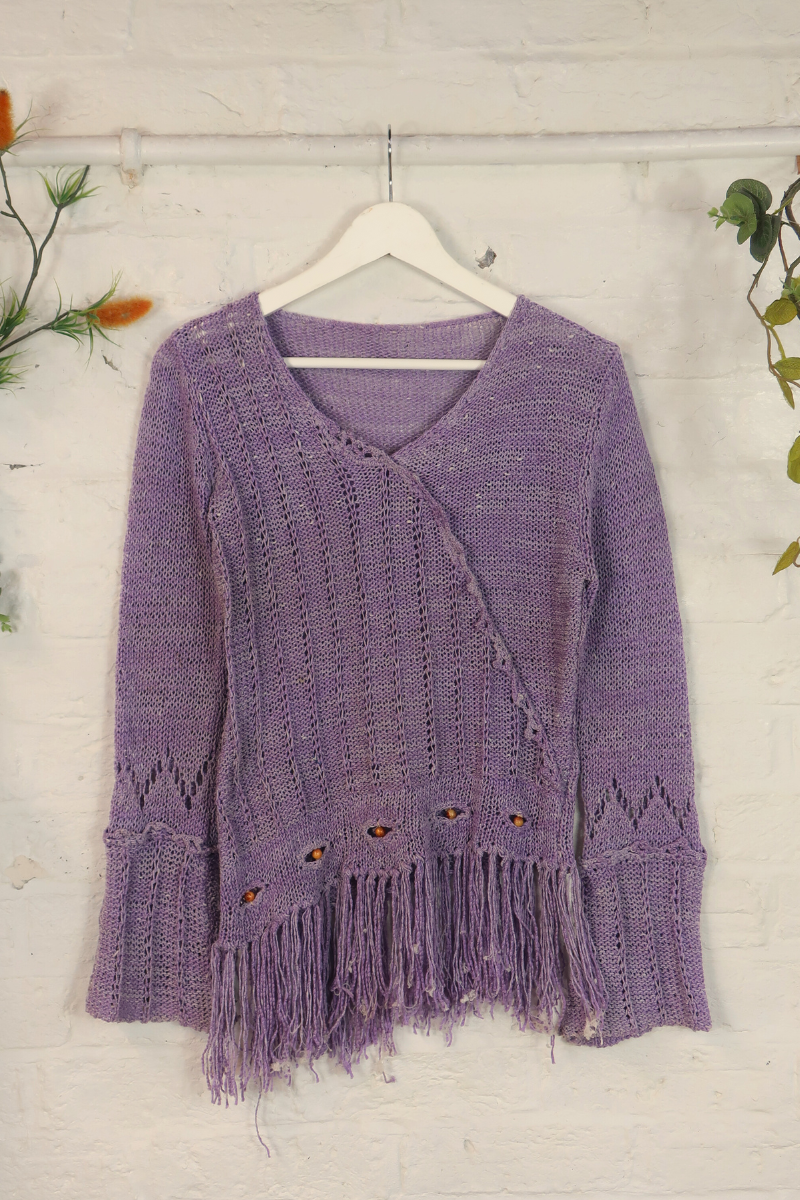 Vintage Knit Jumper - Lilac Tassels - Size M/L