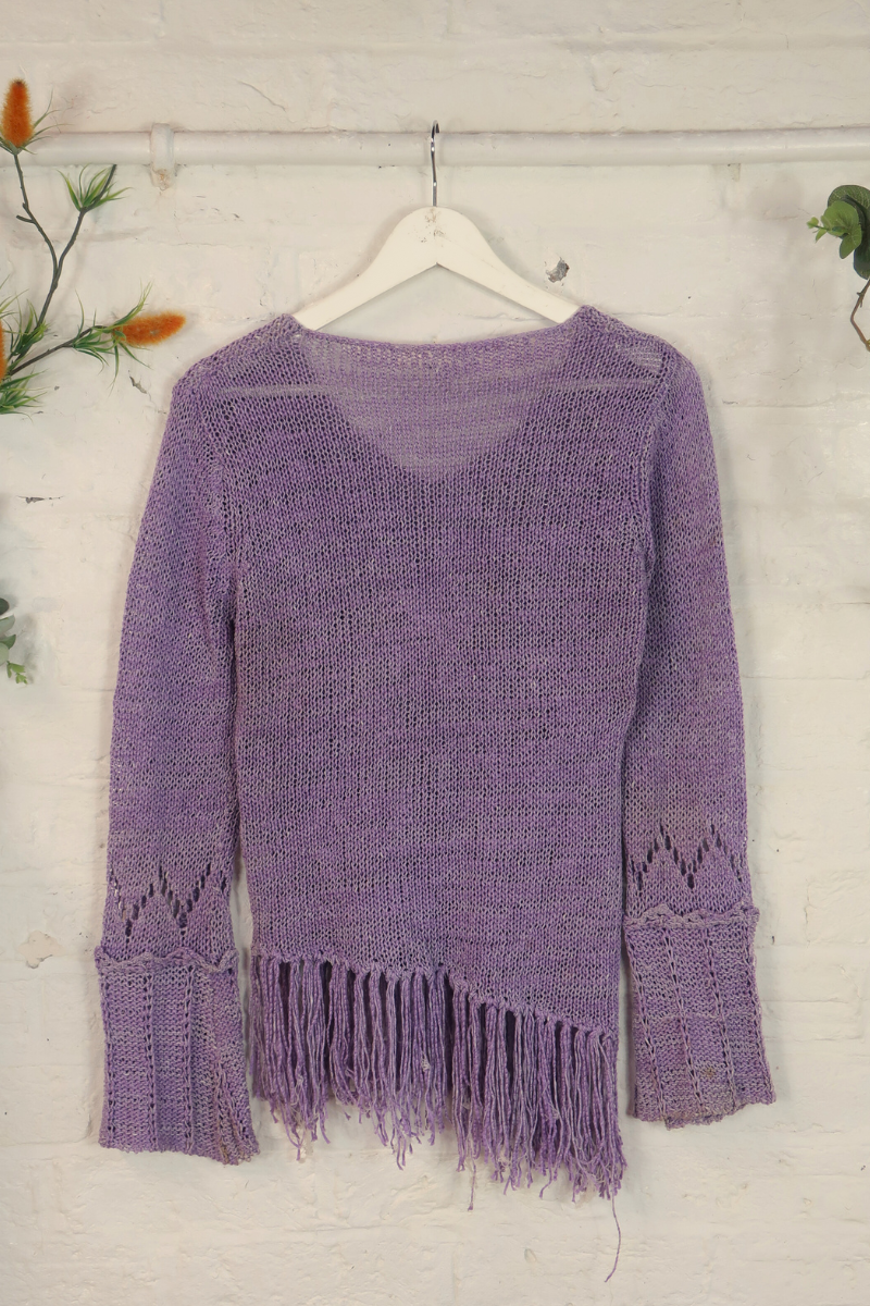 Vintage Knit Jumper - Lilac Tassels - Size M/L