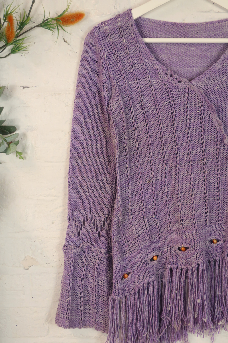 Vintage Knit Jumper - Lilac Tassels - Size M/L