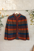Vintage Knit Jacket - 80s Earthy Zigzag - Size XL