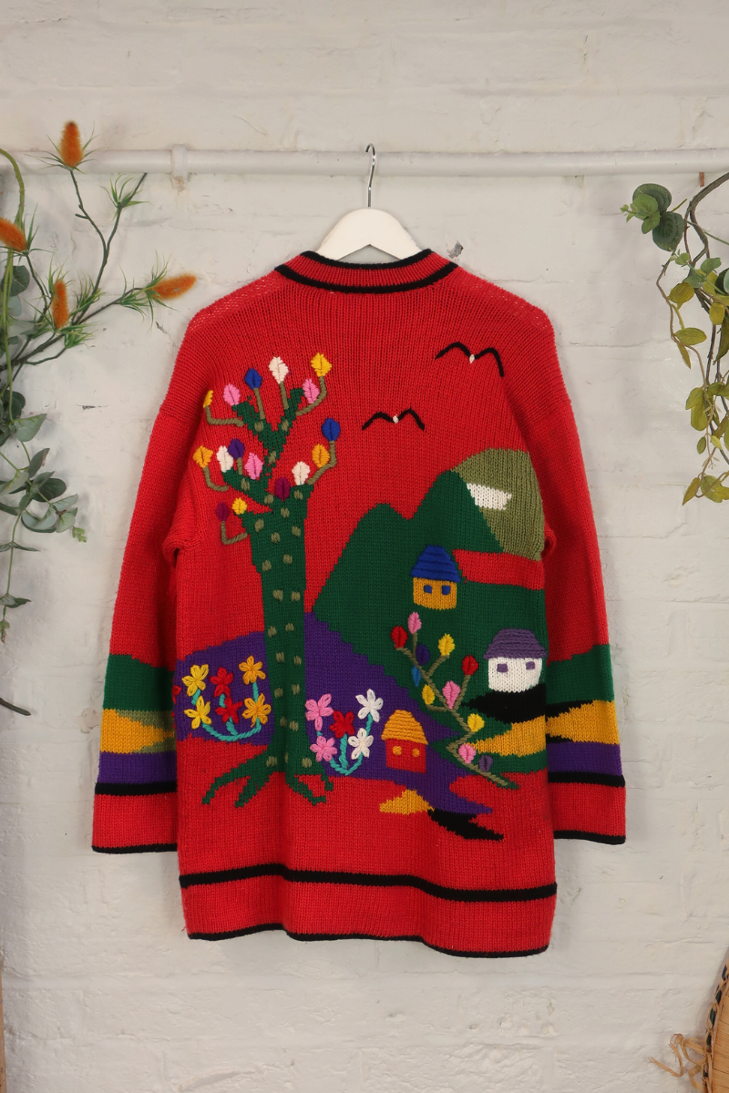 Vintage Knit Cardigan - A Village Portrait - Size L
