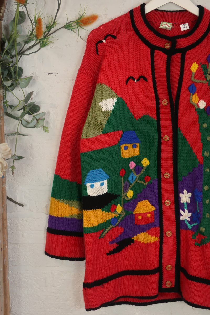 Vintage Knit Cardigan - A Village Portrait - Size L