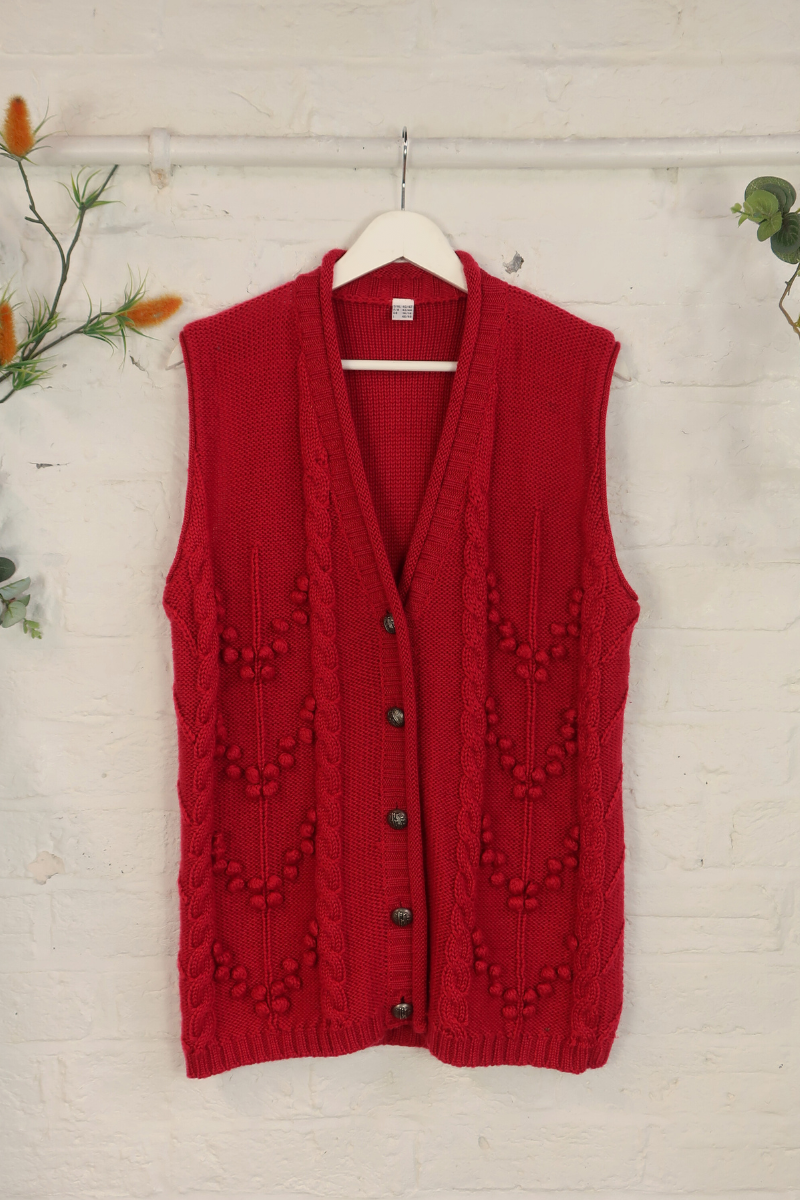 Vintage Knit Waistcoat - Strawberry Jam - Size XL