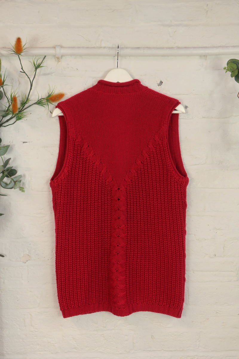 Vintage Knit Waistcoat - Strawberry Jam - Size XL