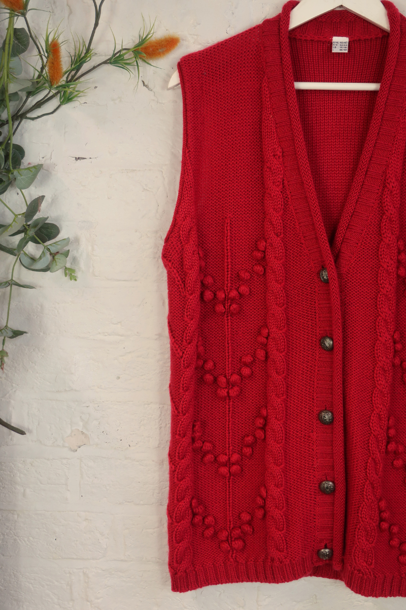 Vintage Knit Waistcoat - Strawberry Jam - Size XL