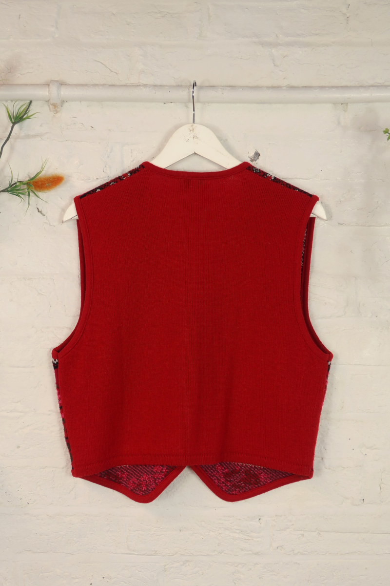 Vintage Knit Waistcoat - Scarlet Rose - Size M/L
