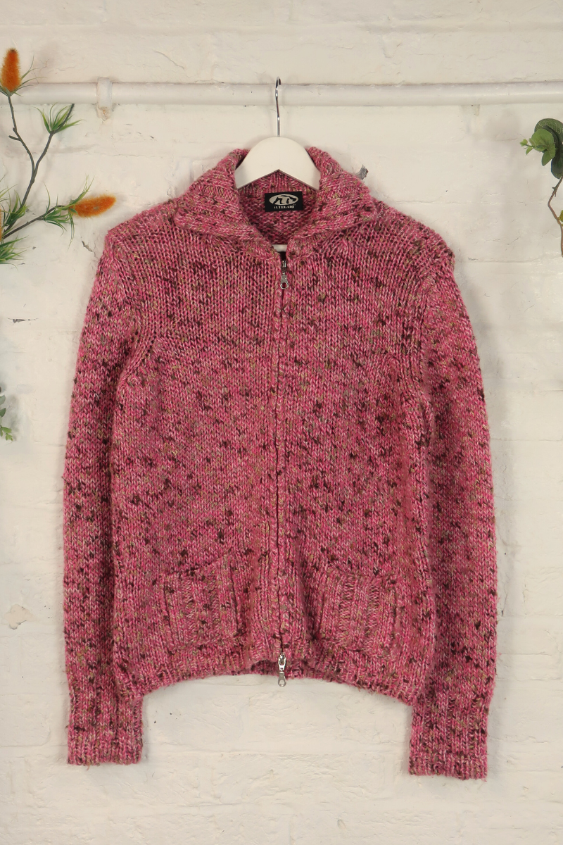 Vintage Knit Cardigan - Frosted Peony Pink - Size L