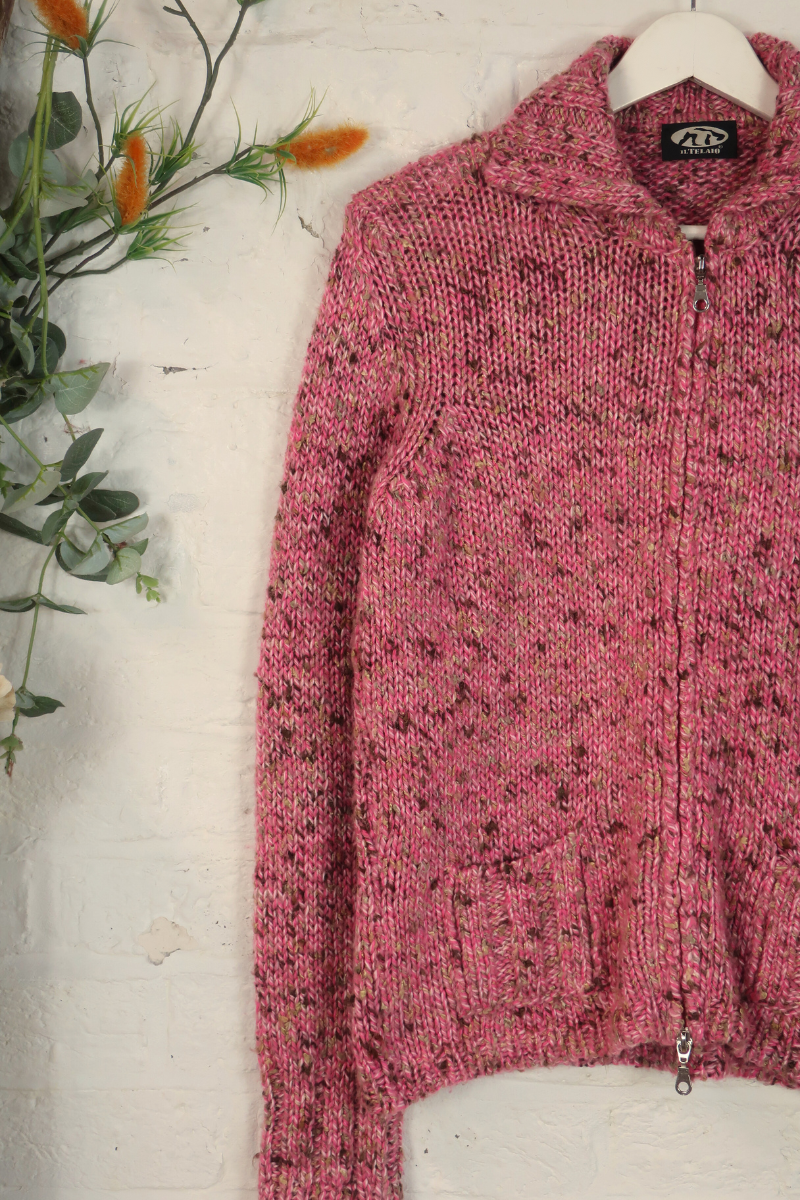 Vintage Knit Cardigan - Frosted Peony Pink - Size L