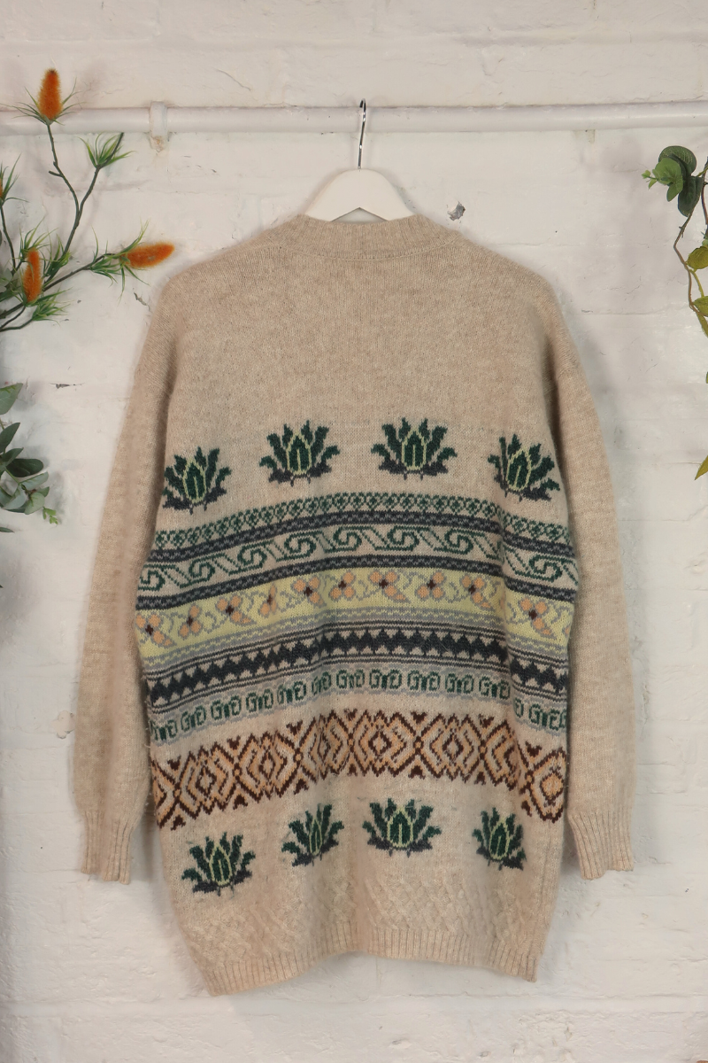 Vintage Knit Cardigan - Lotus Fair Isle - Size L