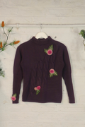 Vintage Knit Jumper - Plum Roses - Size S