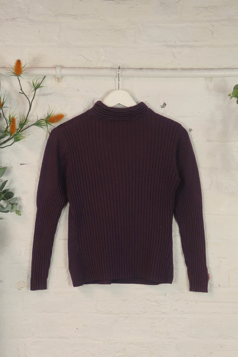 Vintage Knit Jumper - Plum Roses - Size S