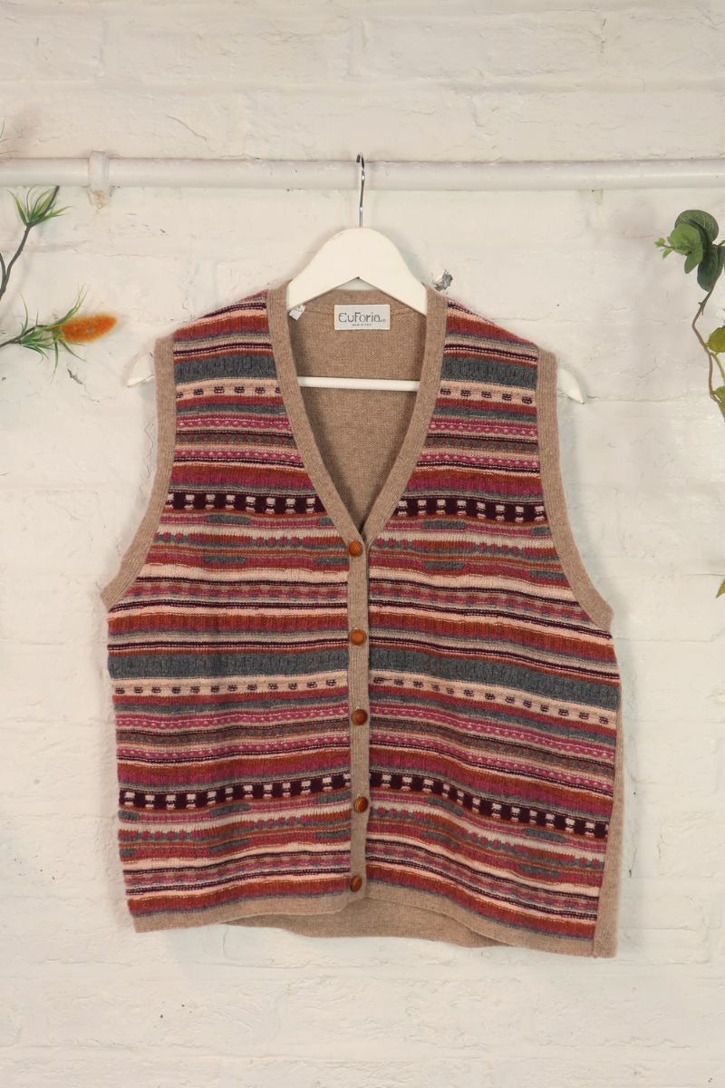 Vintage Knit Waistcoat - Bookish Pastel Stripes - Size M/L