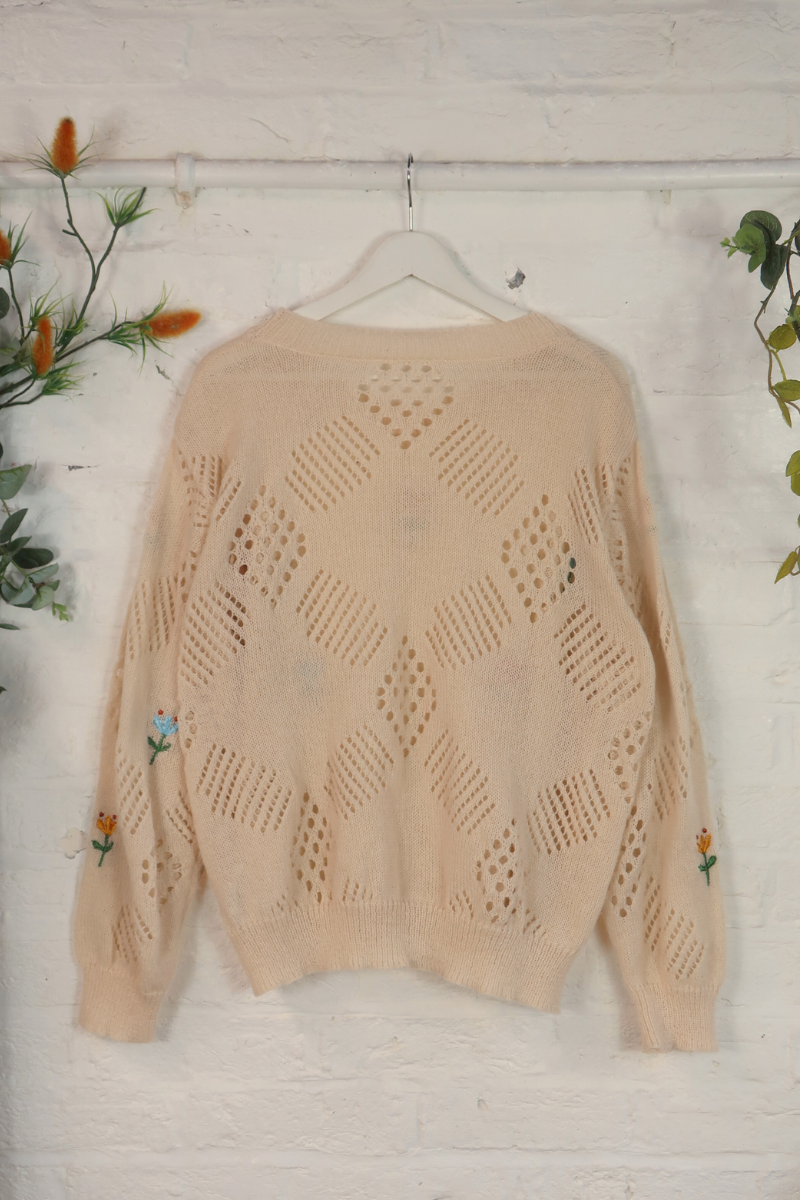 Vintage Knit Jumper - Crochet Tulips - Size XXL