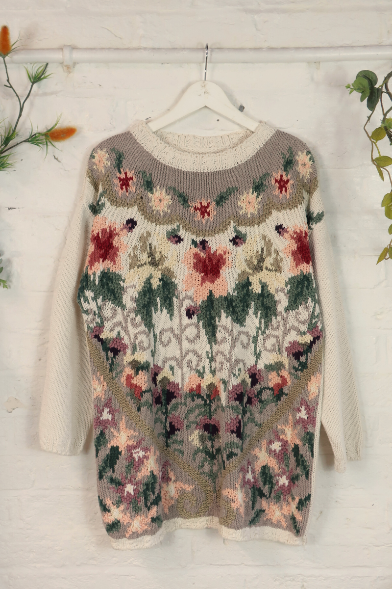 Vintage Knit Jumper - Granny Florals - Size XL