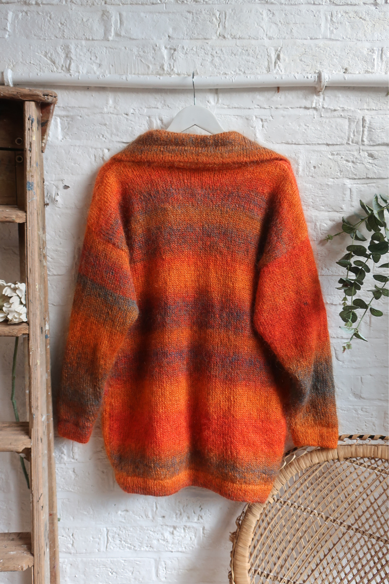Vintage Knit Cardigan - Autumn Flower Patch - Size L