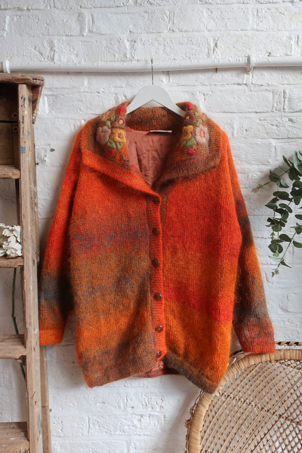 Vintage Knit Cardigan - Autumn Flower Patch - Size L