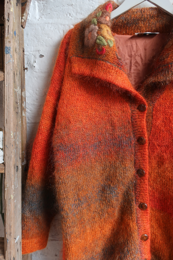 Vintage Knit Cardigan - Autumn Flower Patch - Size L