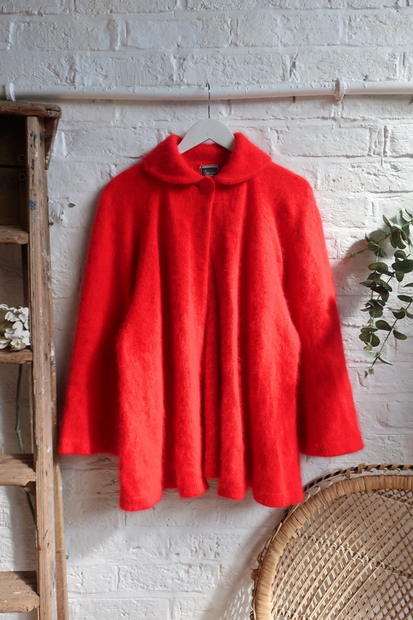 Vintage Knit Cardigan - Little Red Cape - Free Size