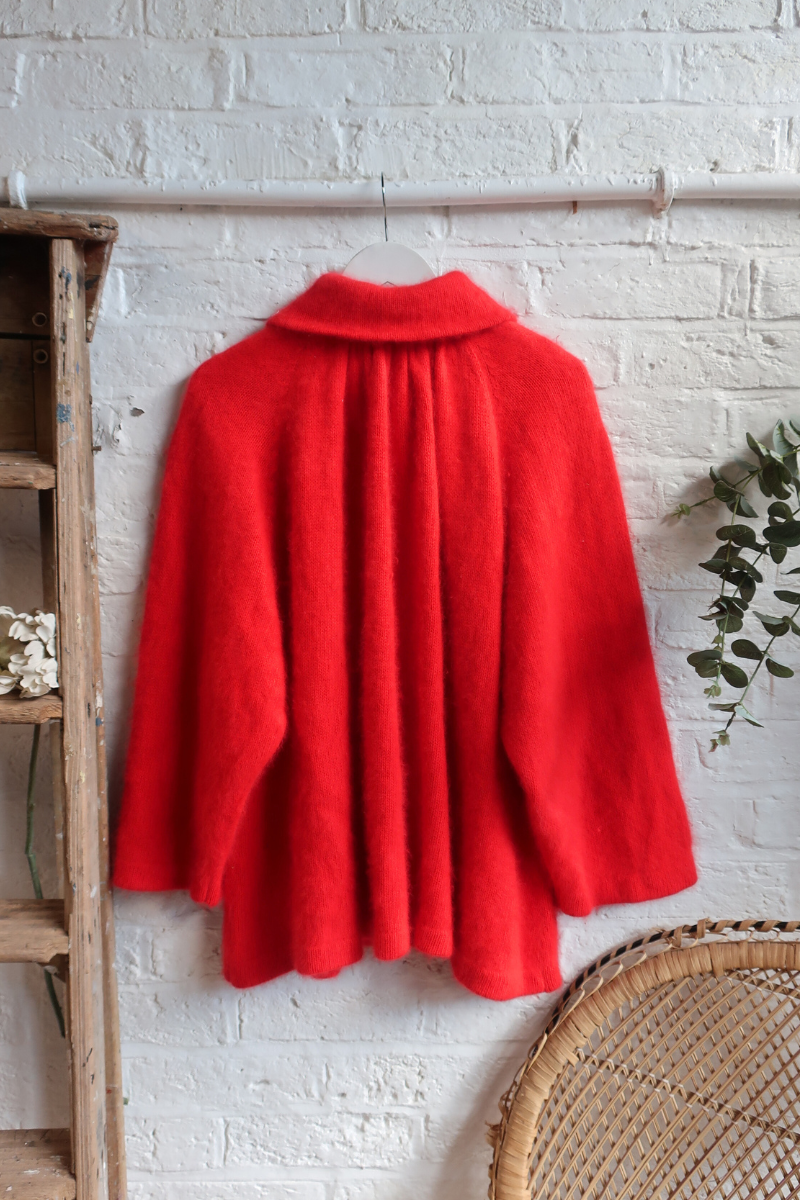 Vintage Knit Cardigan - Little Red Cape - Free Size