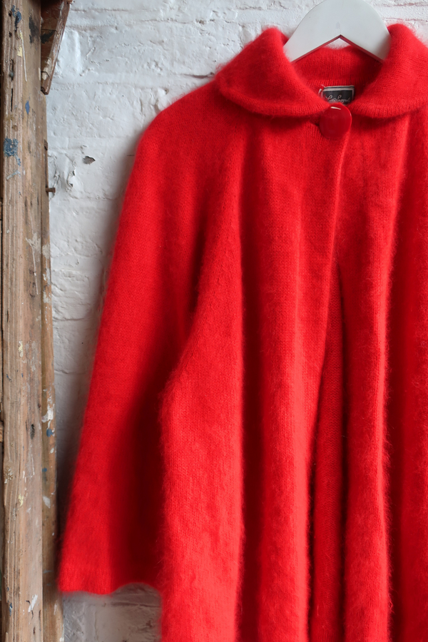 Vintage Knit Cardigan - Little Red Cape - Free Size
