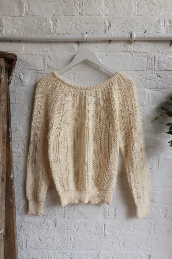 Vintage Knit Jumper - Cream Crochet - Size M
