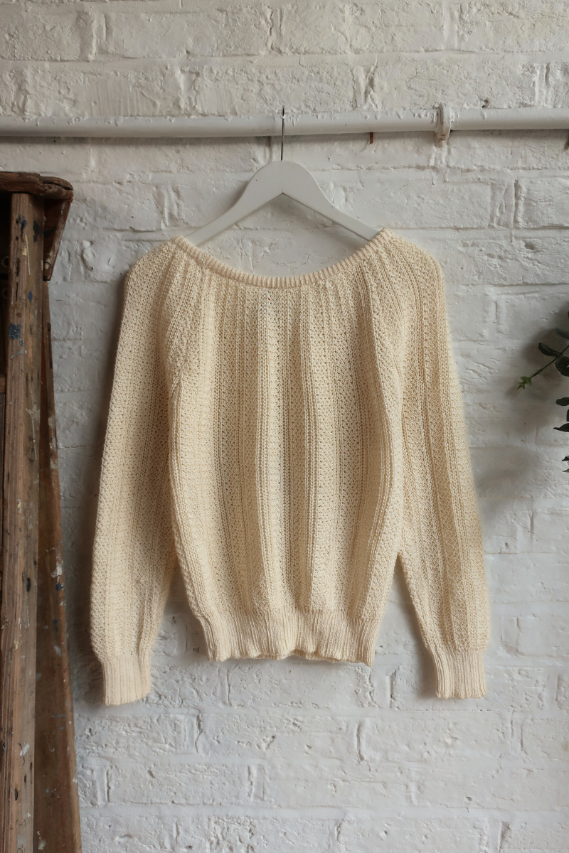 Vintage Knit Jumper - Cream Crochet - Size M