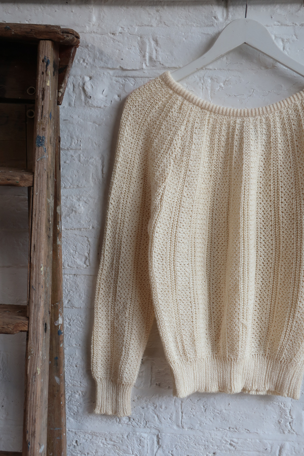 Vintage Knit Jumper - Cream Crochet - Size M