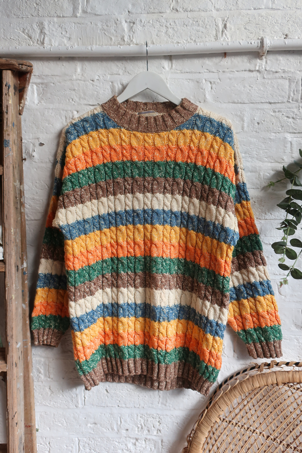 Vintage Knit Jumper - Shades Of Fall - Size L