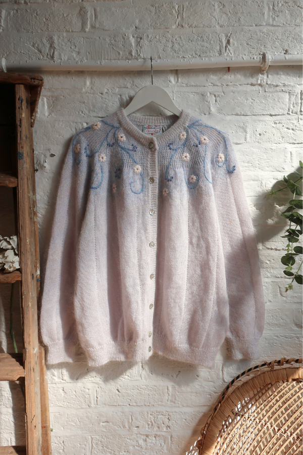 Vintage Knit Cardigan - Carpet Of Bluebells - Size L/XL