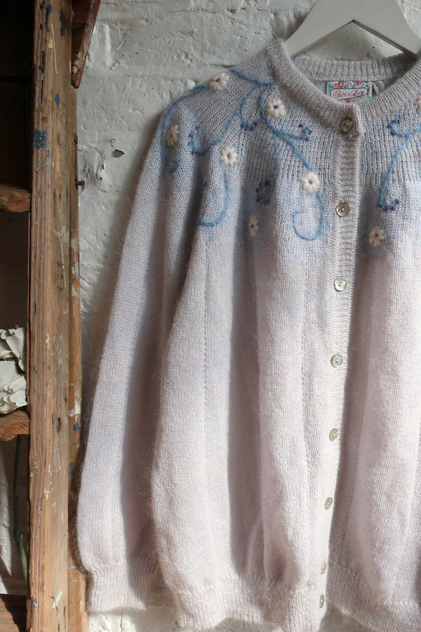 Vintage Knit Cardigan - Carpet Of Bluebells - Size L/XL