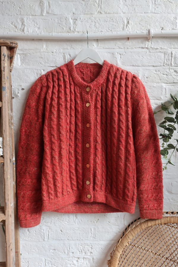 Vintage Knit Cardigan - Hearth Red Cableknit - Size L