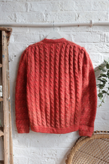 Vintage Knit Cardigan - Hearth Red Cableknit - Size L
