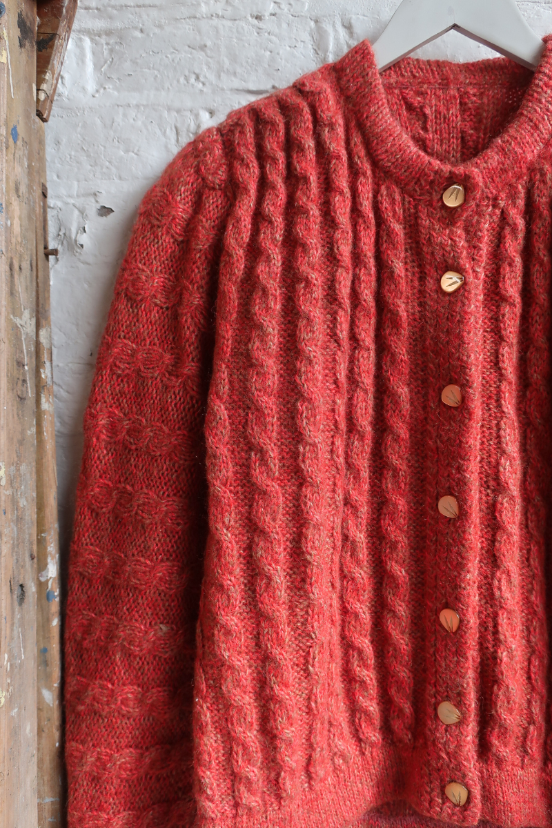 Vintage Knit Cardigan - Hearth Red Cableknit - Size L
