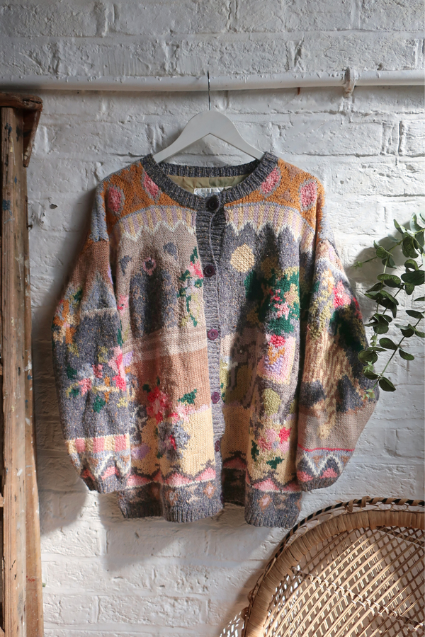 Vintage Knit Cardigan - Elephant Spring Parade - Size L