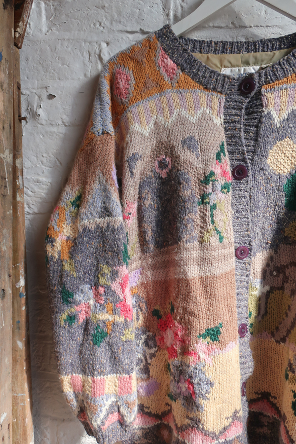 Vintage Knit Cardigan - Elephant Spring Parade - Size L