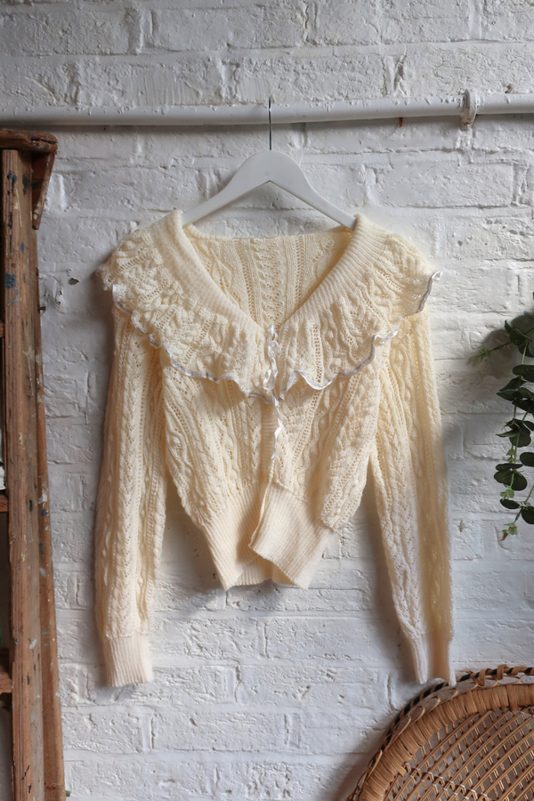 Vintage Knit Cardigan - Feminine Prairie Crochet - Size L