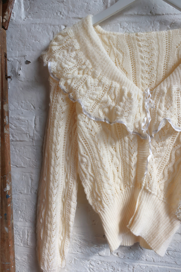 Vintage Knit Cardigan - Feminine Prairie Crochet - Size L