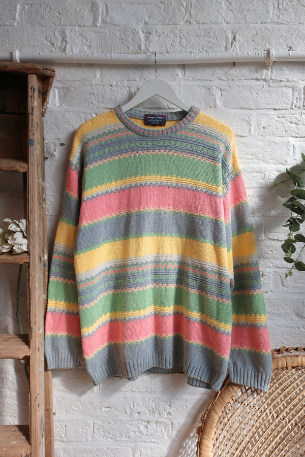 Vintage Knit Jumper - Spring Stripe - Size L