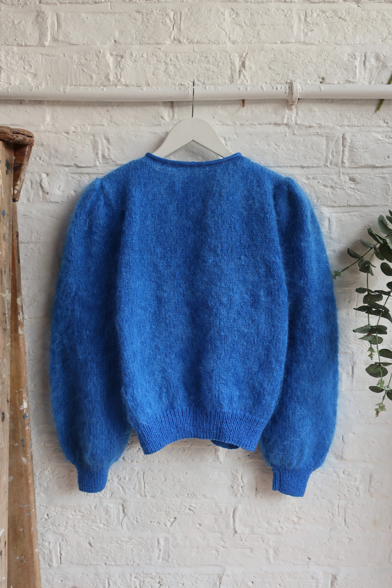 Vintage Knit Cardigan - Blue Posies - Size L